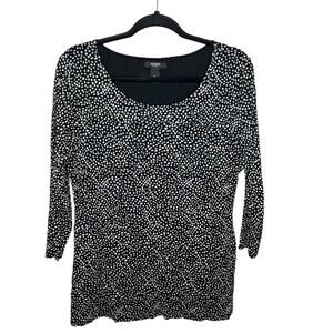 ALFANI / black white polka dot tiered long sleeve blouse top / 1X